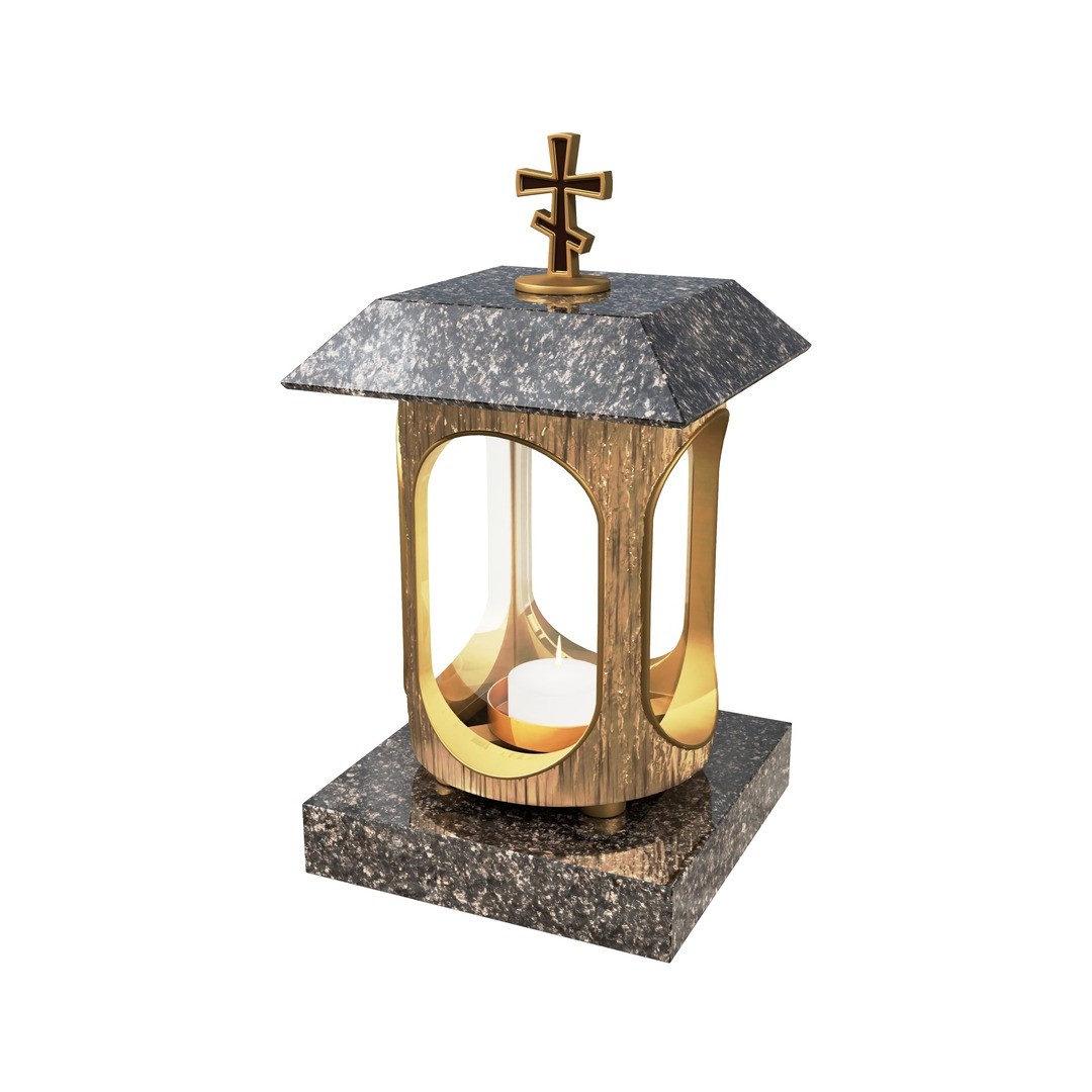 Гранитная лампада квадратная с православным крестом LM-3-2