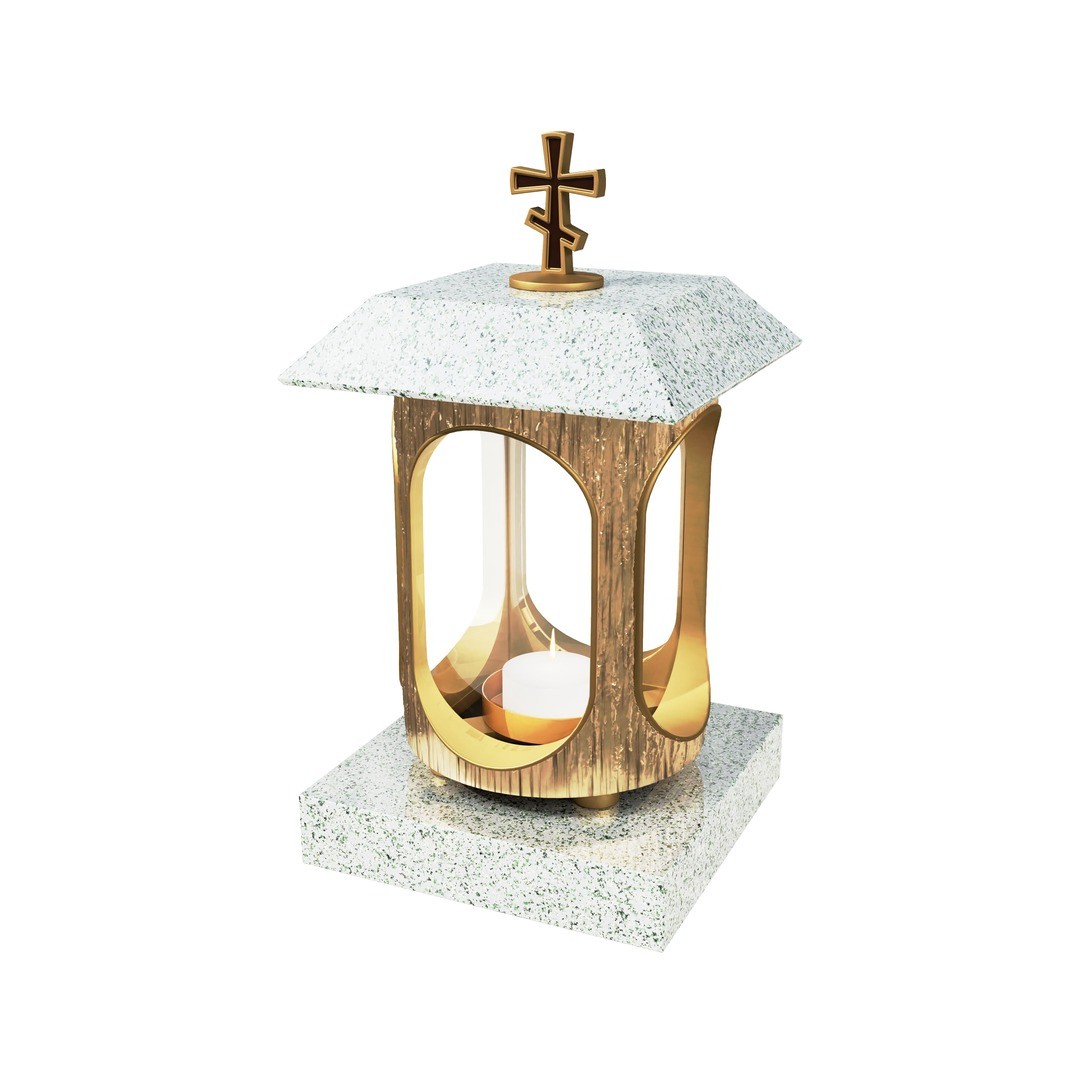 Гранитная лампада квадратная с православным крестом LM-3-3