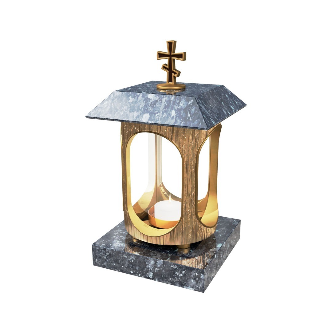 Гранитная лампада квадратная с православным крестом LM-3-5