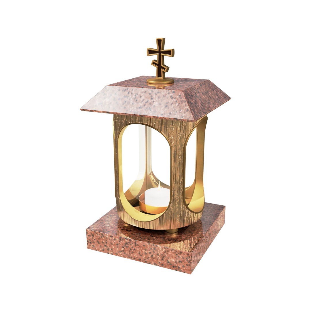 Гранитная лампада квадратная с православным крестом LM-3-6