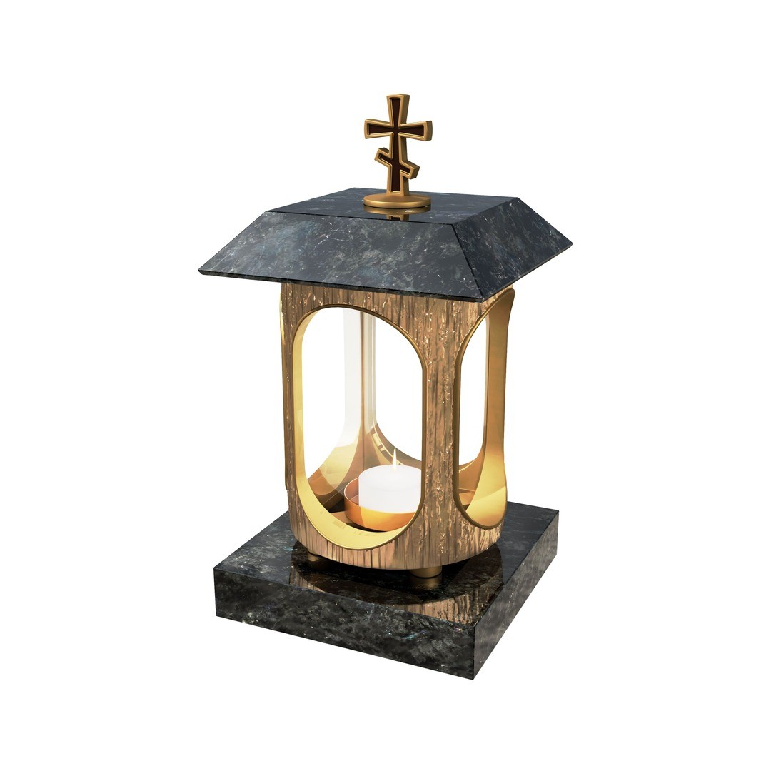 Гранитная лампада квадратная с православным крестом LM-3-7