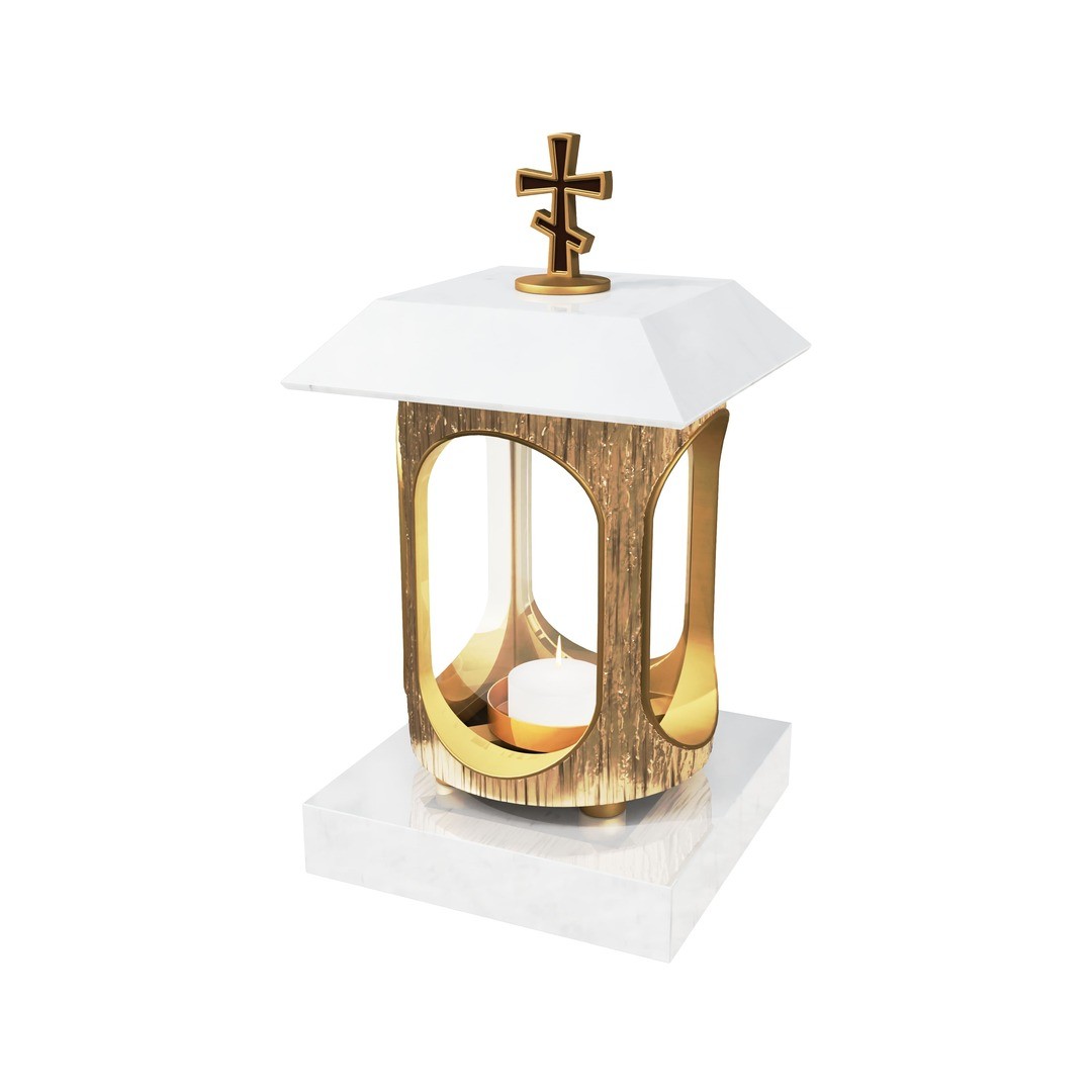 Гранитная лампада квадратная с православным крестом LM-3-10