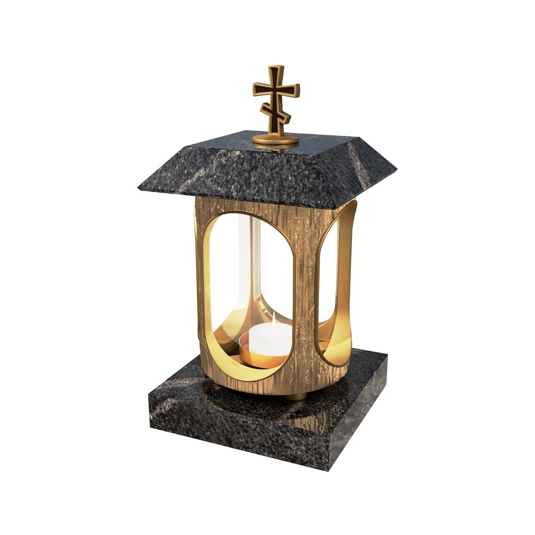 Гранитная лампада квадратная с православным крестом LM-3-11