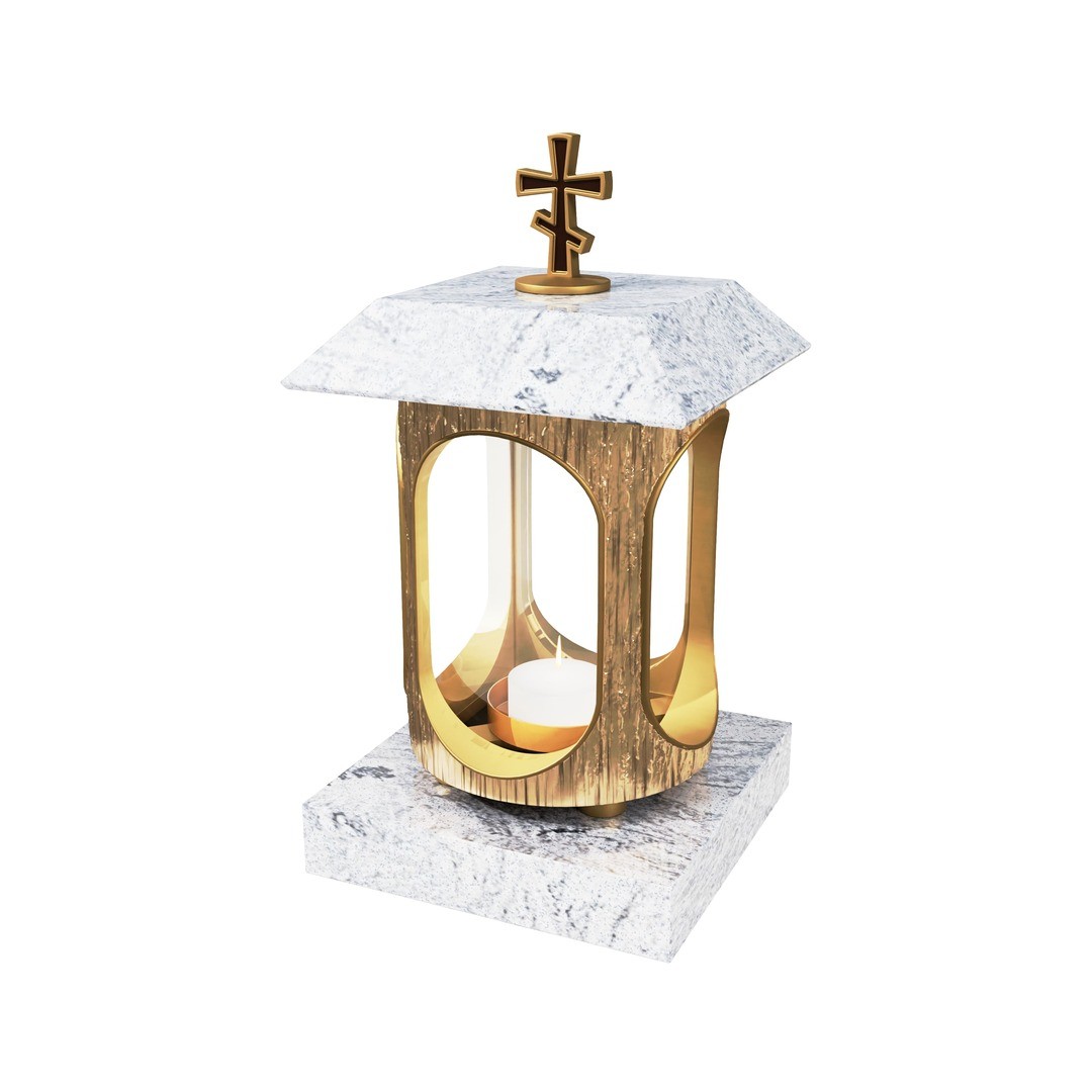 Гранитная лампада квадратная с православным крестом LM-3-12