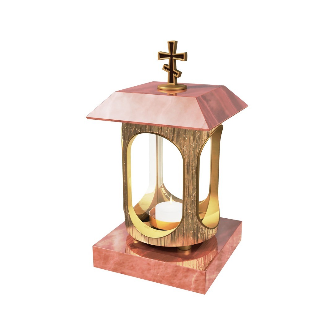 Гранитная лампада квадратная с православным крестом LM-3-16